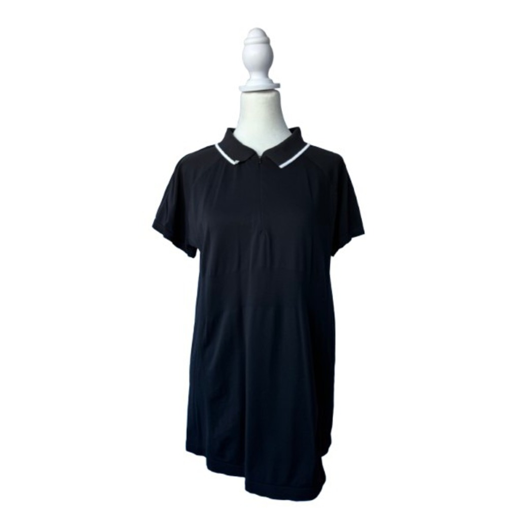 Athleta Momentum Polo Shirt Womens Size XL Black Activewear Sporty Chic 1/4 Zip